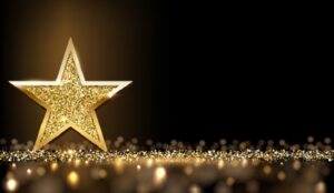 Golden sparkling star isolated on dark luxury horizontal background. Vector design element. Golden sparkling star isolated on dark luxury horizontal background. Vector design element.